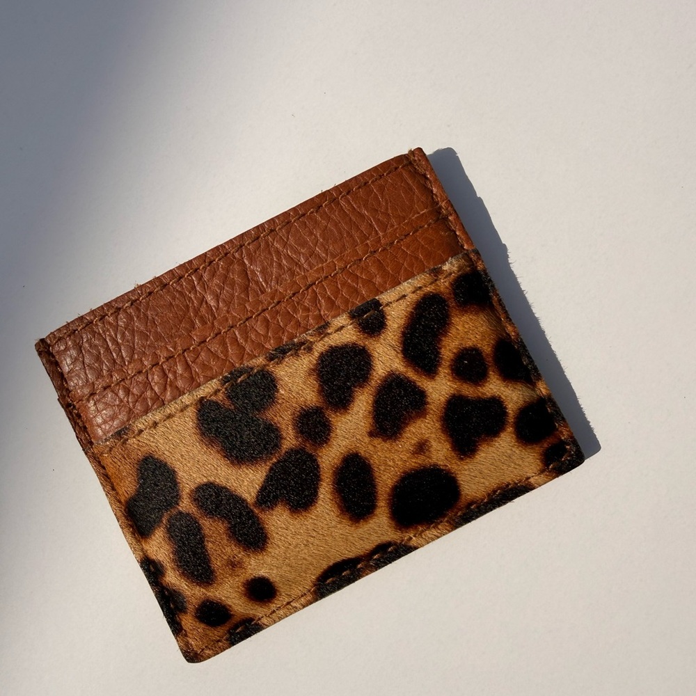 Leopard Print Brown Leather Card Holder